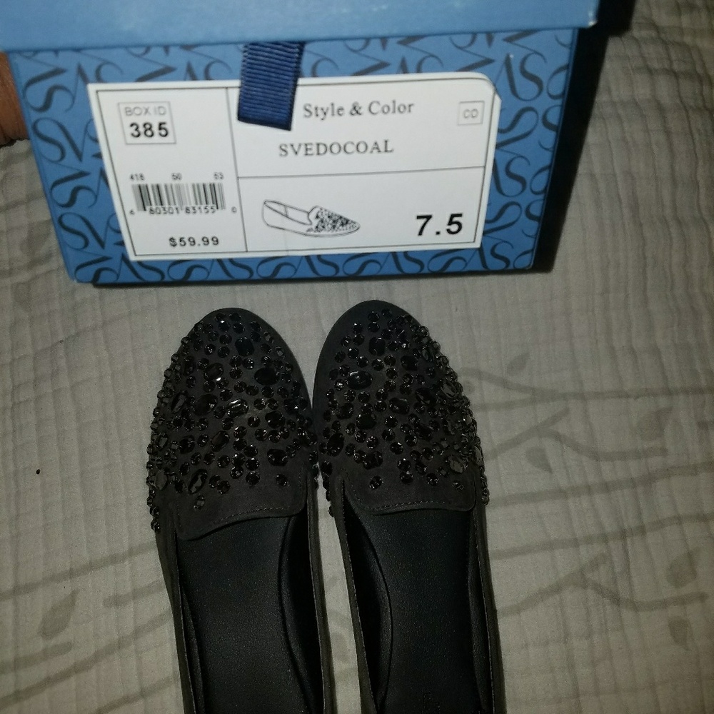 Grey jeweled flats
